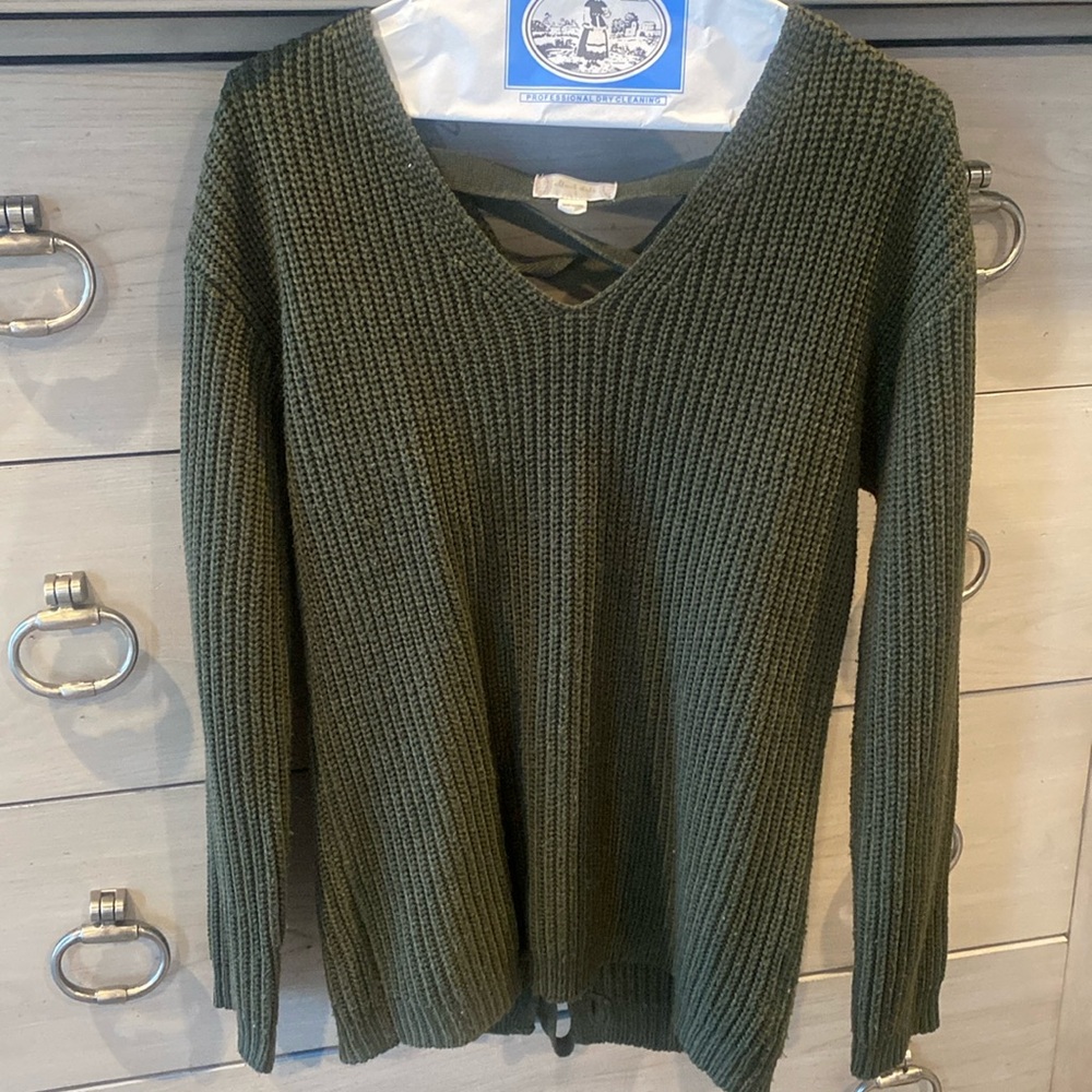Altar’d State Green Sweater with lace up back